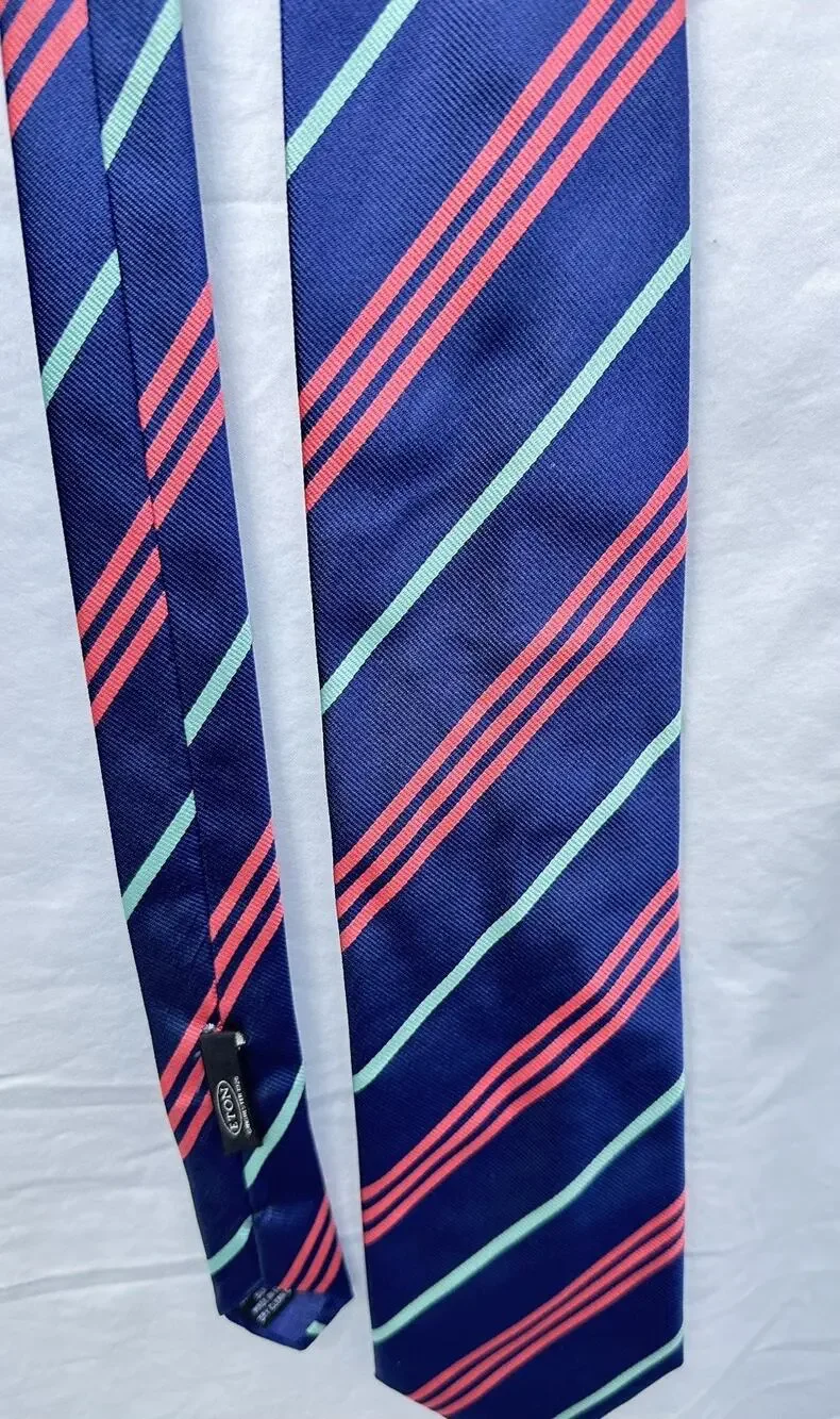 ETON-Blue Check Woven Silk, Mens Self.Tie Designer Dress Tie Preowned